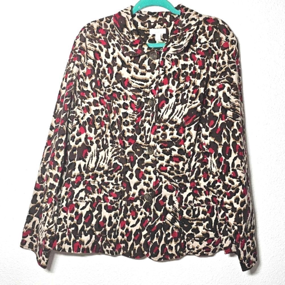 Charter Club 2X corduroy ribbed cheetah print neon pink blazer button down